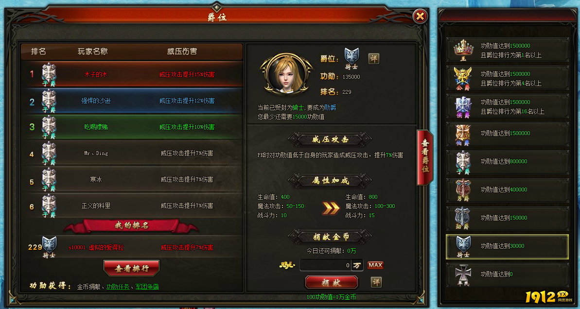 《狩猎幻想》爵位系统